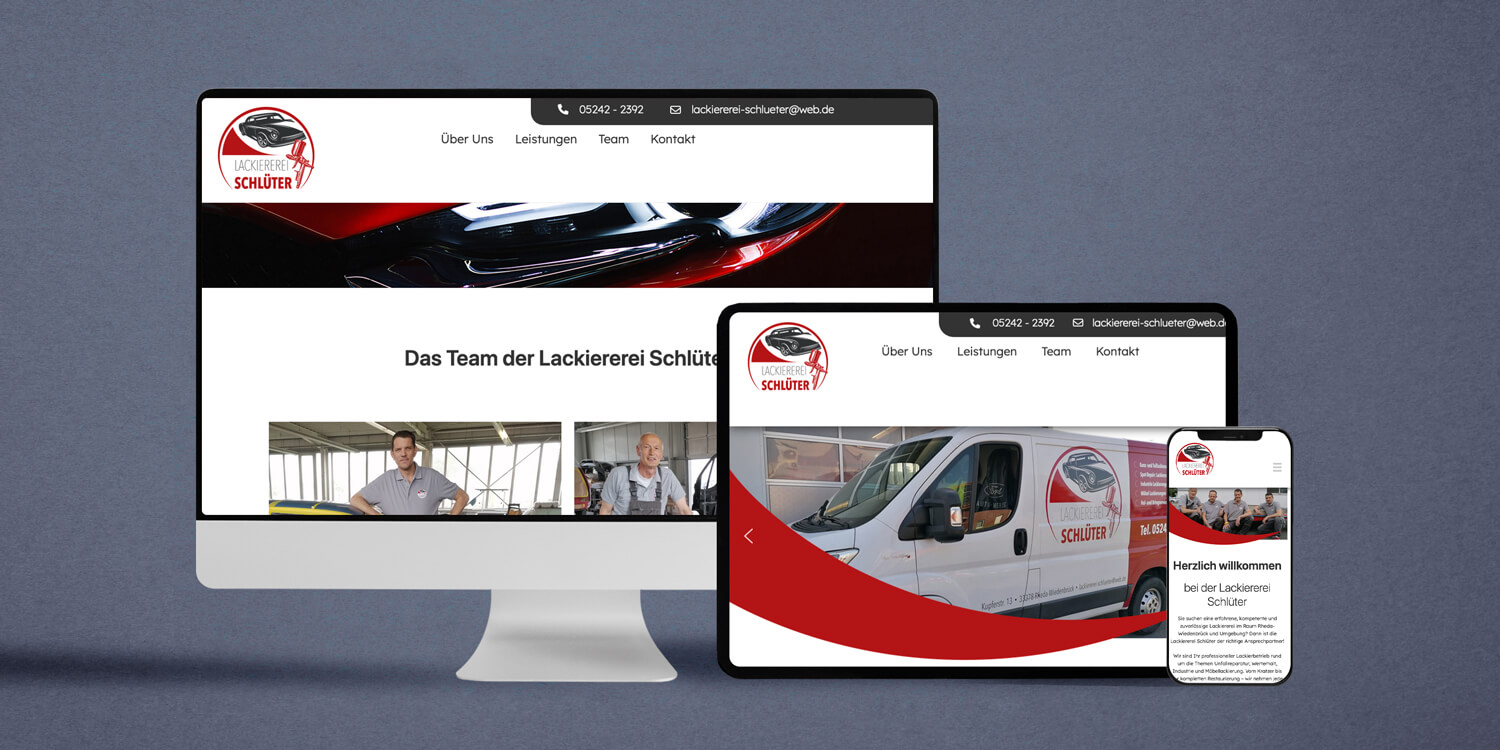 Onepager für die Lackiererei Schlüter. Design und Umsetzung von GRAPHINITY.